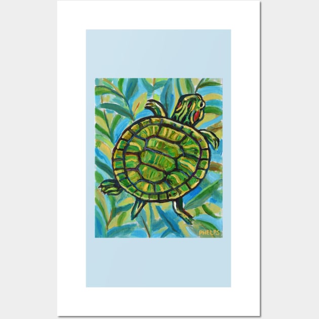 Swimming Slider Turtle Wall Art by RobertPhelpsArt